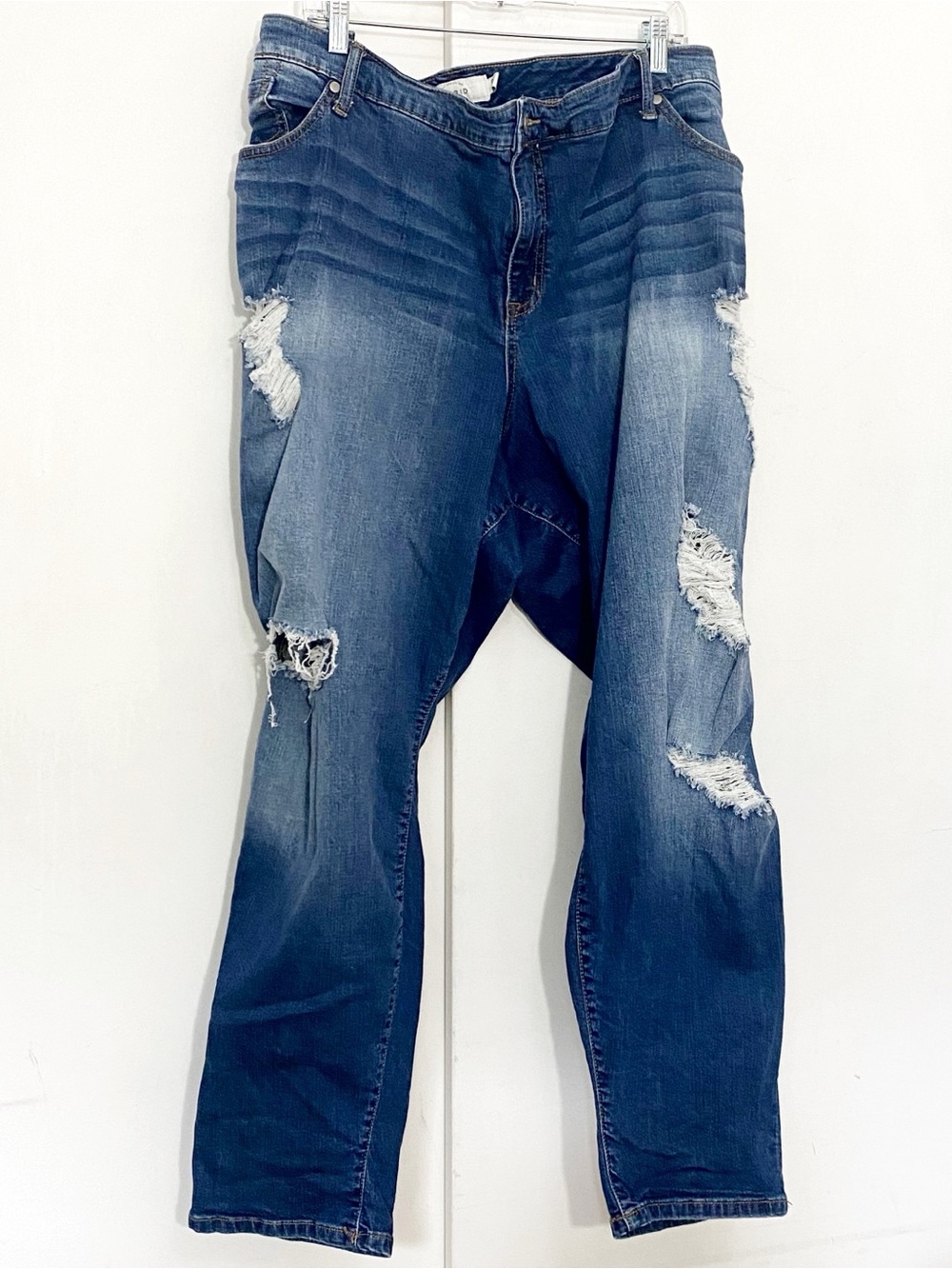 torrid Women’s Relaxed Heavily Distressed Blue Denim Slim Leg Jeans 30R